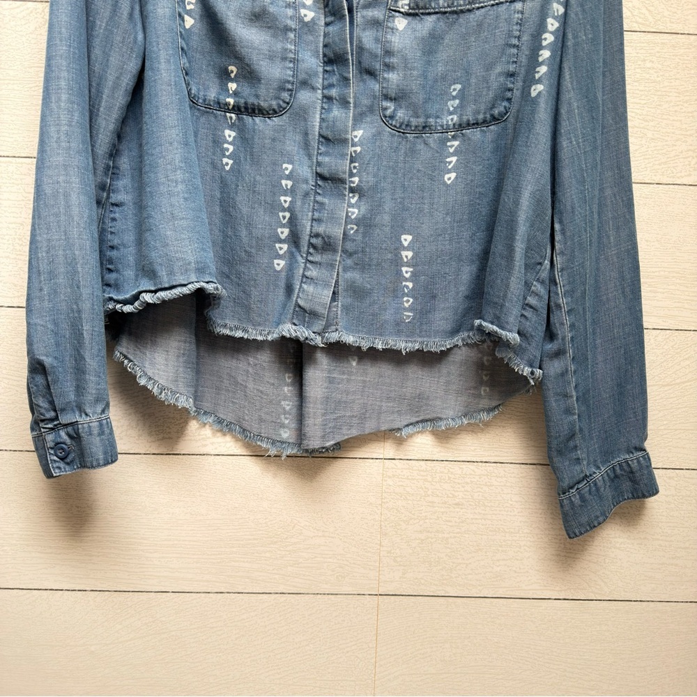 Anthropologie Cloth Stone Chambray Geometric Print Button Down Shirt Size S - Picture 6 of 8